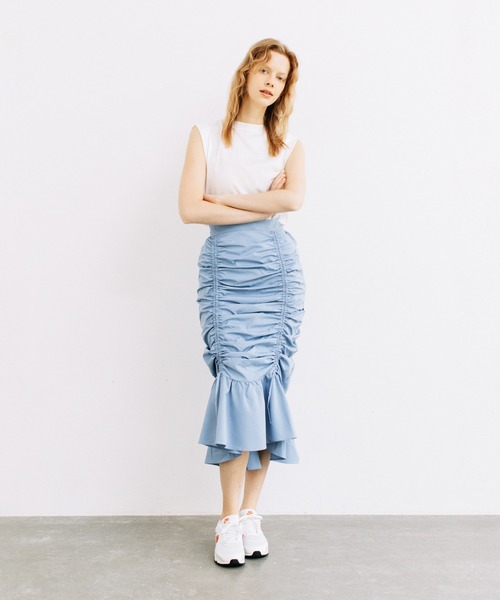 WCJ（ダブルシージェイ）の「ドローストリングスカート（スカート・レディース・ピンク/オレンジ/レッド/ライトブルー/アイボリー/イエロー/グリーン系その他/ブラウン・FREE）」の4枚目の写真