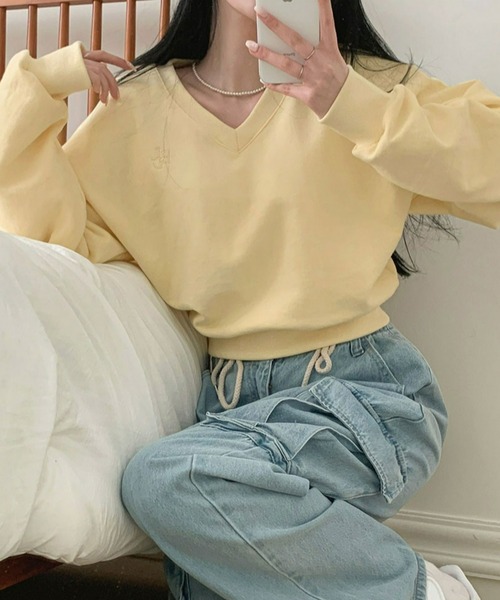 ベージュ Vネック クロップドスウェット セール】[BELLIDE MADE] パステルVネッククロップドスウェット