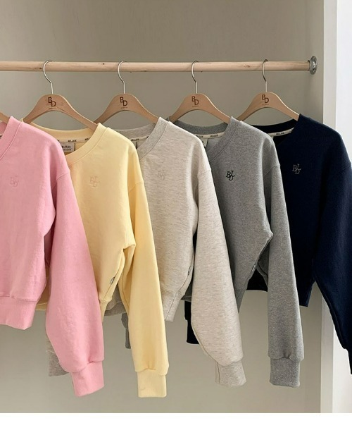 BEIDELLI（ベイデリー）の「[BELLIDE MADE] パステルVネッククロップドスウェット（スウェット・レディース・ネイビー/ピンク/グレー/オートミール/イエロー・FREE）」の12枚目の写真