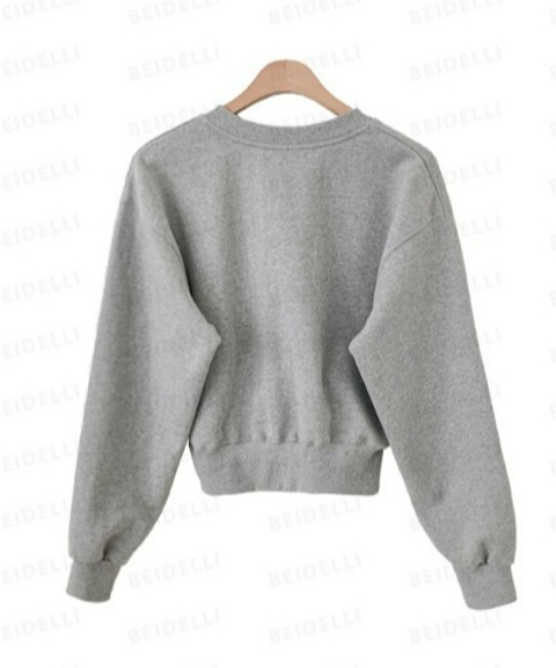 BEIDELLI（ベイデリー）の「[BELLIDE MADE] パステルVネッククロップドスウェット（スウェット・レディース・ネイビー/ピンク/グレー/オートミール/イエロー・FREE）」の9枚目の写真