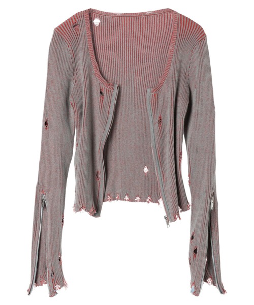 DURAS(デュラス)の「Damage design knit(ニット/セーター・レディース・カーキ/マルチ/レッド・FREE)」の16枚目の写真