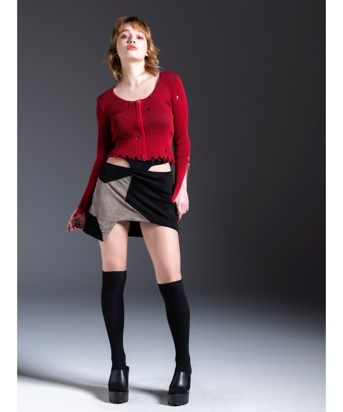 DURAS(デュラス)の「Damage design knit(ニット/セーター・レディース・カーキ/マルチ/レッド・FREE)」の8枚目の写真