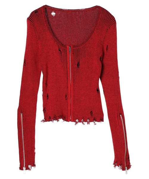 DURAS(デュラス)の「Damage design knit(ニット/セーター・レディース・カーキ/マルチ/レッド・FREE)」の13枚目の写真