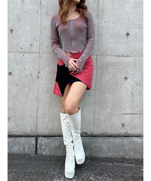 DURAS(デュラス)の「Damage design knit(ニット/セーター・レディース・カーキ/マルチ/レッド・FREE)」の11枚目の写真