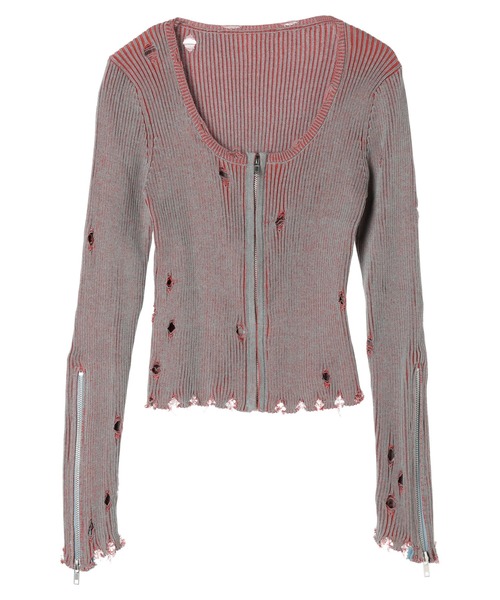 DURAS(デュラス)の「Damage design knit(ニット/セーター・レディース・カーキ/マルチ/レッド・FREE)」の14枚目の写真