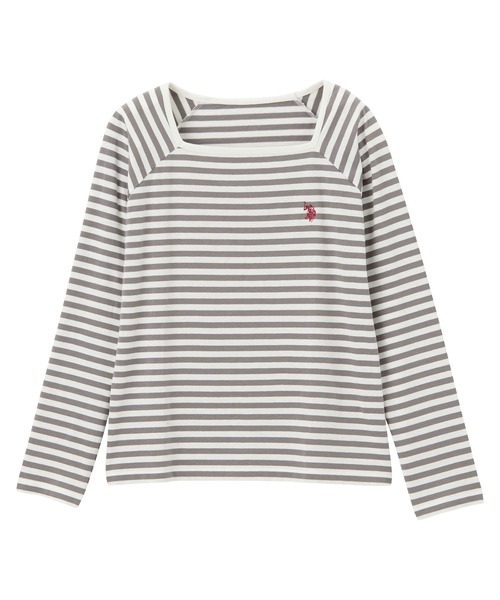 U.S. POLO ASSN.(ユーエスポロアッスン)の「GeeRA別注【U.S. POLO ASSN.】秋冬コーデに使える!華奢見えスクエアネックボーダーロングスリーブカットソー(Tシャツ/カットソー・レディース・ブラック/グレー系その他・LARGE/MEDIUM)」の13枚目の写真