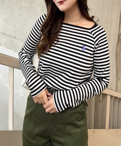 U.S. POLO ASSN.(ユーエスポロアッスン)の「GeeRA別注【U.S. POLO ASSN.】秋冬コーデに使える!華奢見えスクエアネックボーダーロングスリーブカットソー(Tシャツ/カットソー・レディース・ブラック/グレー系その他・LARGE/MEDIUM)」の15枚目の写真