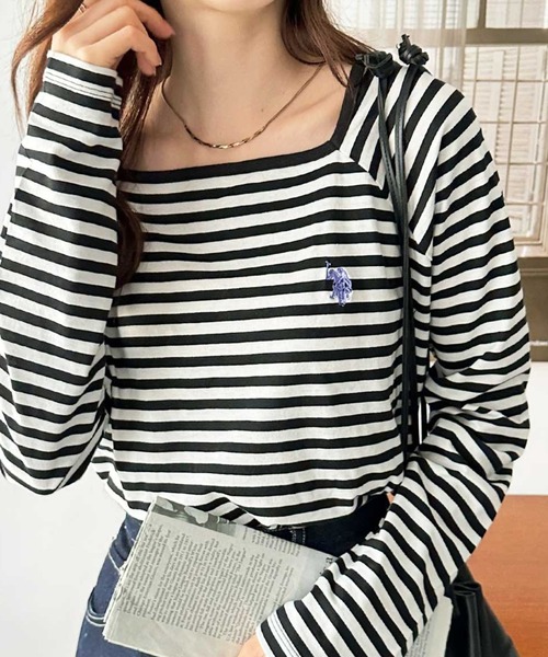 U.S. POLO ASSN.(ユーエスポロアッスン)の「GeeRA別注【U.S. POLO ASSN.】秋冬コーデに使える!華奢見えスクエアネックボーダーロングスリーブカットソー(Tシャツ/カットソー・レディース・ブラック/グレー系その他・LARGE/MEDIUM)」の19枚目の写真