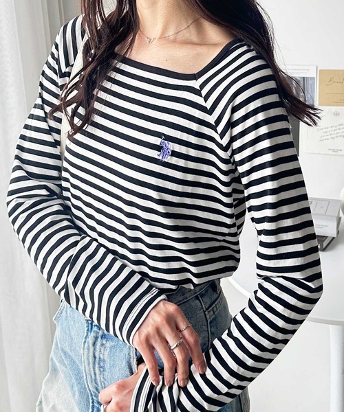 U.S. POLO ASSN.(ユーエスポロアッスン)の「GeeRA別注【U.S. POLO ASSN.】秋冬コーデに使える!華奢見えスクエアネックボーダーロングスリーブカットソー(Tシャツ/カットソー・レディース・ブラック/グレー系その他・LARGE/MEDIUM)」の22枚目の写真