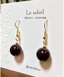 【Le soleil】大ぶり　ガーネットピアス(MA)