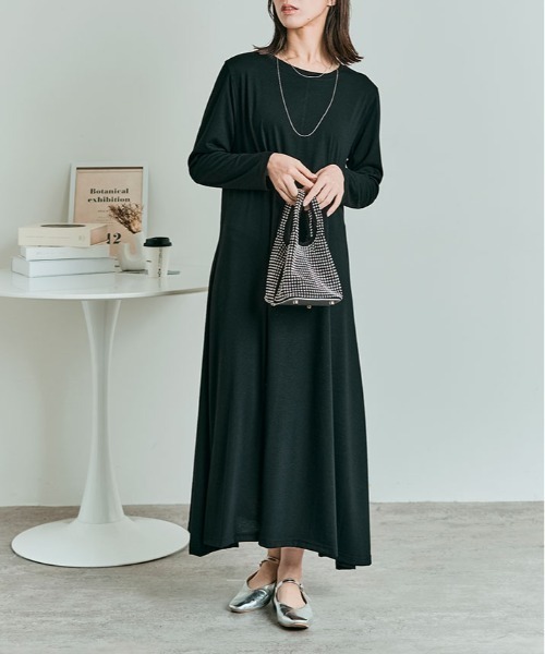 kirakiraShop（キラキラショップ）の「シルフィット フレア ワンピース（ワンピース・レディース・ブルー系/チャコール/ライトグレー/モカ/ブラック・M/L）」の6枚目の写真