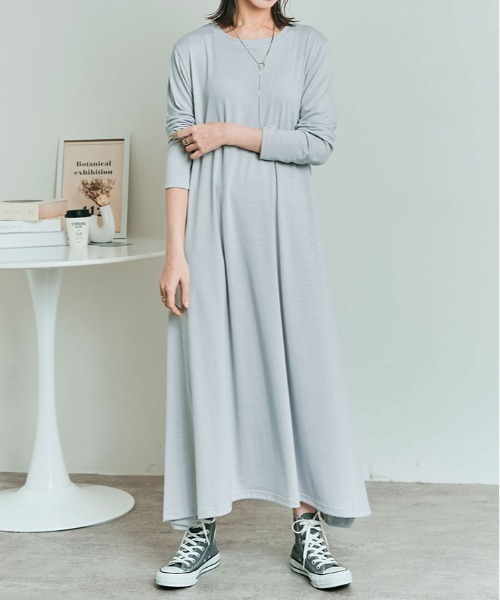 kirakiraShop（キラキラショップ）の「シルフィット フレア ワンピース（ワンピース・レディース・ブルー系/チャコール/ライトグレー/モカ/ブラック・M/L）」の10枚目の写真