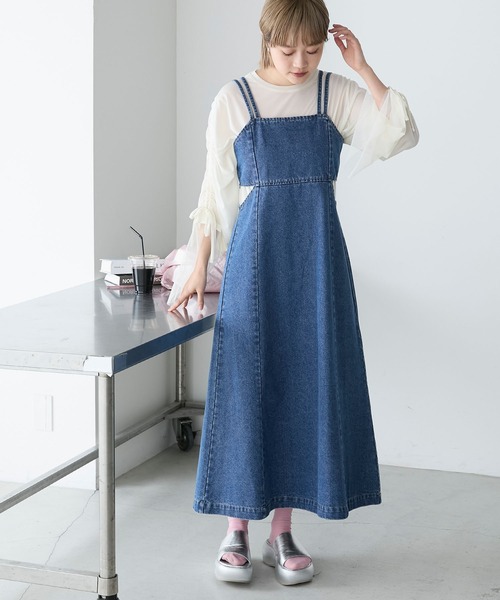 forksy.】デニムウエストサイドカットキャミワンピース（ジャンパー