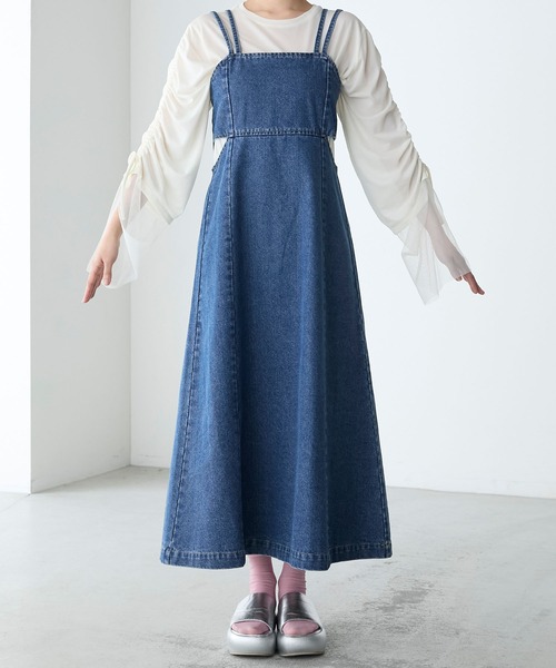forksy.】デニムウエストサイドカットキャミワンピース forksy