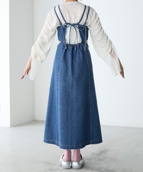 forksy.】デニムウエストサイドカットキャミワンピース（ジャンパー