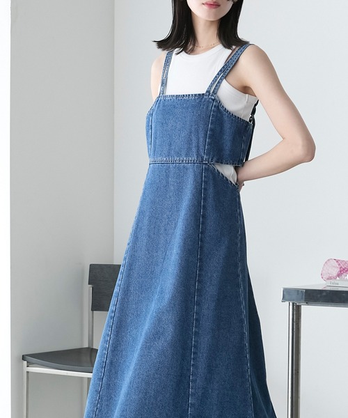 forksy.(フォルクシー)の「【forksy.】デニムウエストサイドカットキャミワンピース(ジャンパースカート・レディース・ブルー/ダークグレー・FREE)」の12枚目の写真