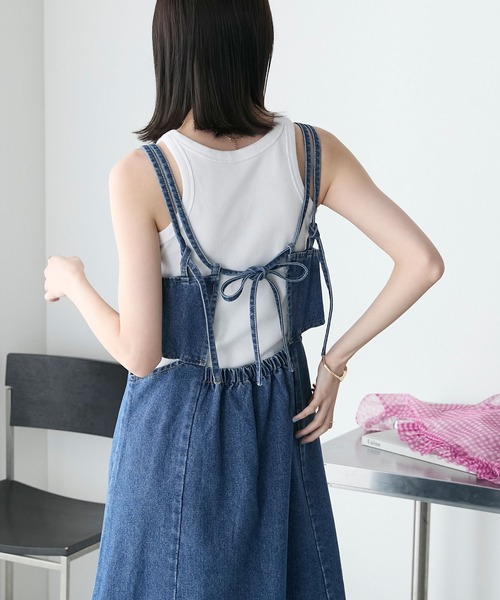 forksy.(フォルクシー)の「【forksy.】デニムウエストサイドカットキャミワンピース(ジャンパースカート・レディース・ブルー/ダークグレー・FREE)」の10枚目の写真