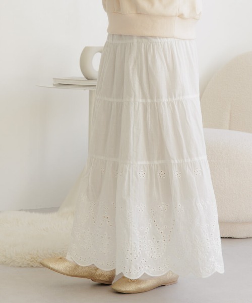 flower(フラワー)の「ティアードレーススカート(スカート・レディース・ホワイト・FREE)」の3枚目の写真