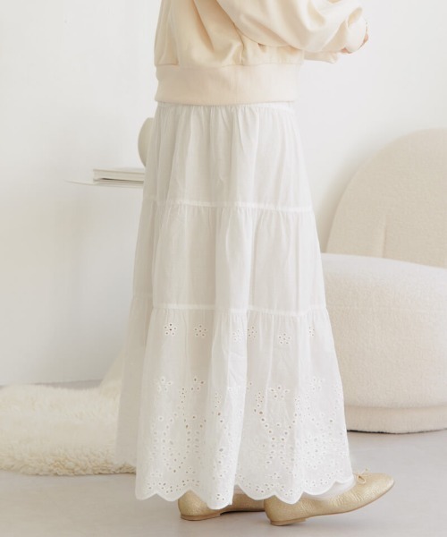 flower(フラワー)の「ティアードレーススカート(スカート・レディース・ホワイト・FREE)」の5枚目の写真