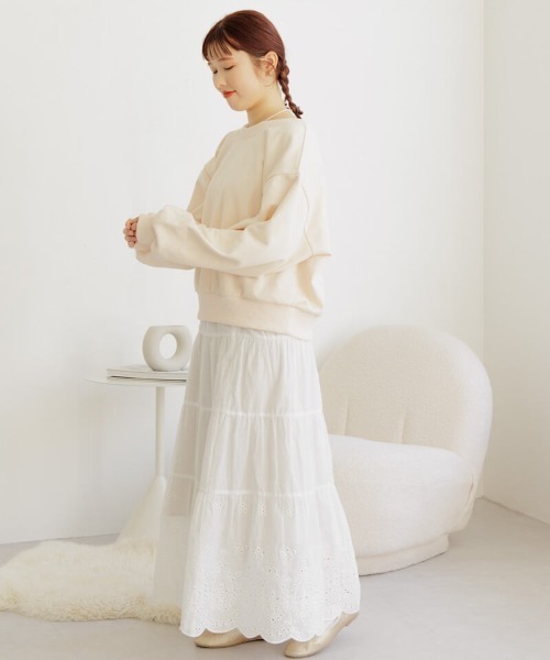 ふわふわ】レースがかわいい 白 ティアードスカート m060 白
