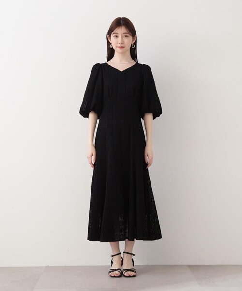 抜け感のある生地で決まりすぎないドレス☆バルーン袖無地ワンピ Newjoy / マキシ丈ワンピース オフショルダー 夏用 バルーン袖