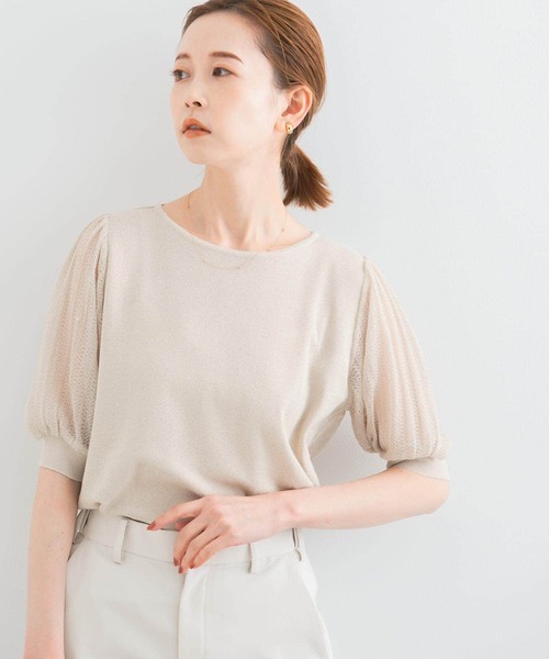URBAN RESEARCH ROSSO WOMEN（アーバンリサーチ　ロッソ）の「ドッキングシアープリーツスリーブプルオーバー（ニット/セーター・レディース・グリーン系その他/ライトベージュ/ブラック/オフホワイト・FREE）」の4枚目の写真