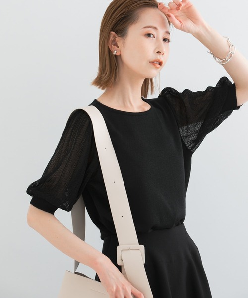 URBAN RESEARCH ROSSO WOMEN（アーバンリサーチ　ロッソ）の「ドッキングシアープリーツスリーブプルオーバー（ニット/セーター・レディース・グリーン系その他/ライトベージュ/ブラック/オフホワイト・FREE）」の3枚目の写真