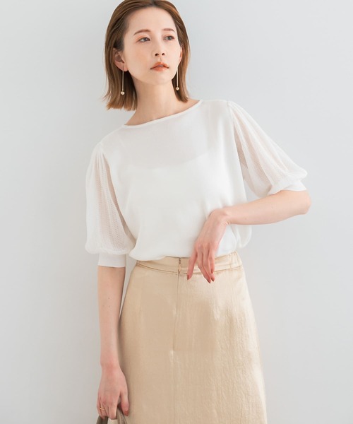 URBAN RESEARCH ROSSO WOMEN（アーバンリサーチ　ロッソ）の「ドッキングシアープリーツスリーブプルオーバー（ニット/セーター・レディース・グリーン系その他/ライトベージュ/ブラック/オフホワイト・FREE）」の5枚目の写真