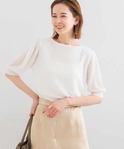 URBAN RESEARCH ROSSO WOMEN（アーバンリサーチ　ロッソ）の「ドッキングシアープリーツスリーブプルオーバー（ニット/セーター・レディース・グリーン系その他/ライトベージュ/ブラック/オフホワイト・FREE）」の6枚目の写真