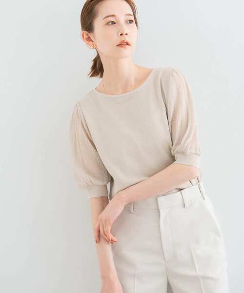 URBAN RESEARCH ROSSO WOMEN（アーバンリサーチ　ロッソ）の「ドッキングシアープリーツスリーブプルオーバー（ニット/セーター・レディース・グリーン系その他/ライトベージュ/ブラック/オフホワイト・FREE）」の14枚目の写真