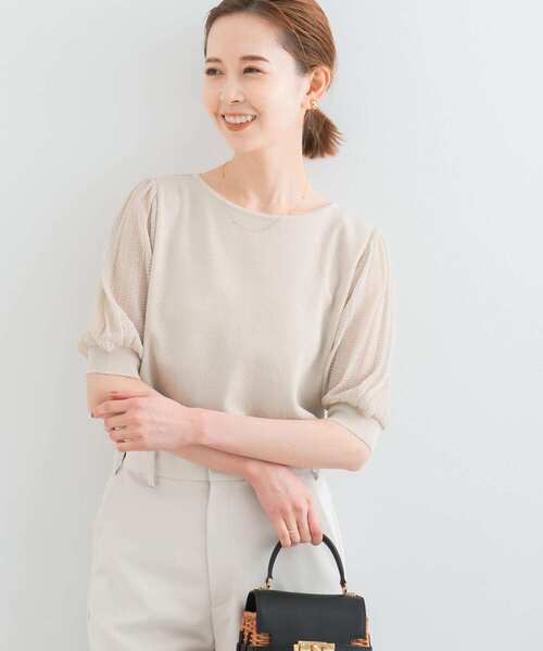 URBAN RESEARCH ROSSO WOMEN（アーバンリサーチ　ロッソ）の「ドッキングシアープリーツスリーブプルオーバー（ニット/セーター・レディース・グリーン系その他/ライトベージュ/ブラック/オフホワイト・FREE）」の15枚目の写真