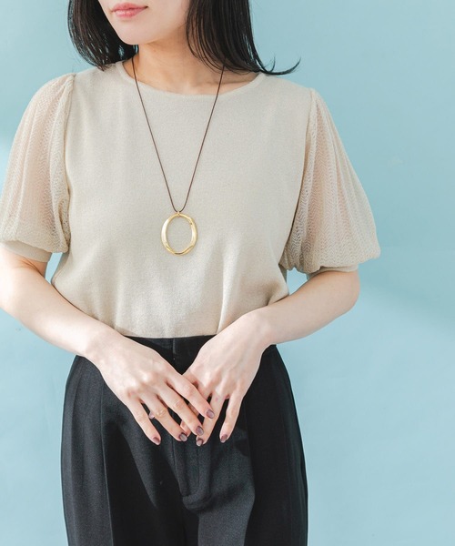 URBAN RESEARCH ROSSO WOMEN（アーバンリサーチ　ロッソ）の「ドッキングシアープリーツスリーブプルオーバー（ニット/セーター・レディース・グリーン系その他/ライトベージュ/ブラック/オフホワイト・FREE）」の21枚目の写真