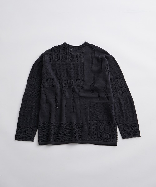 ADAM ET ROPE'(アダムエロペ)の「ルーズシルエット クレイジーパターン ニット プルオーバー / ユニセックス(ニット/セーター・メンズ・スミクロ/オフホワイト・M/L)」の7枚目の写真
