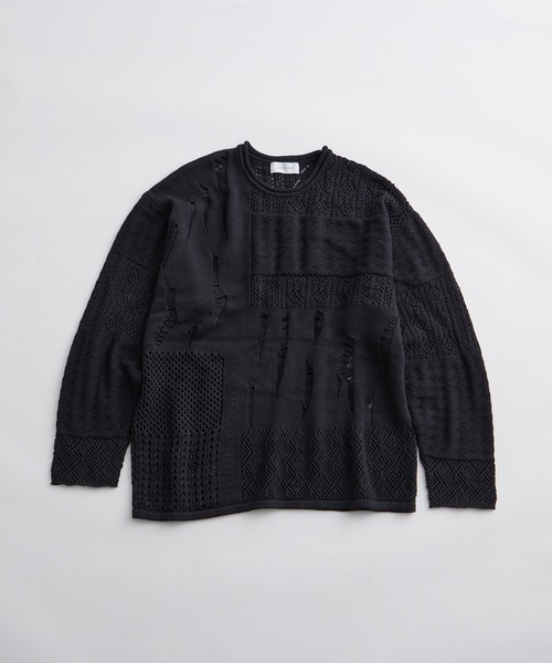 ADAM ET ROPE'(アダムエロペ)の「ルーズシルエット クレイジーパターン ニット プルオーバー / ユニセックス(ニット/セーター・メンズ・スミクロ/オフホワイト・M/L)」の16枚目の写真