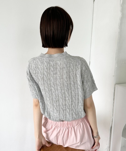 セール】ワンポイントハート刺繍 半袖サマーニットトップス（T