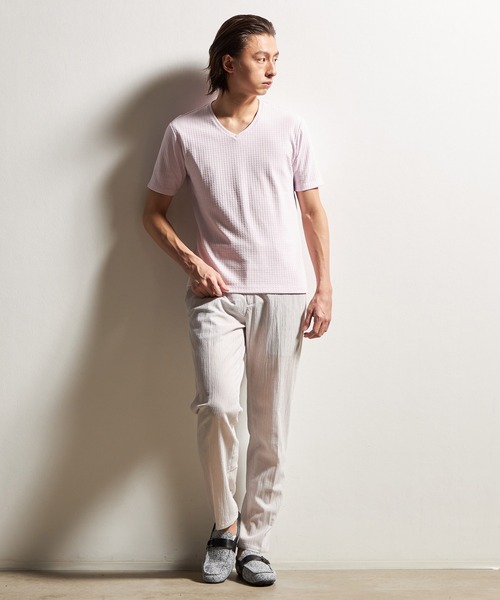 HIDEAWAYS NICOLE（ハイダウェイニコル）の「ブロックリンクスＶネック半袖プルオーバー（Tシャツ/カットソー・メンズ・ピンク/ライトグレー/ホワイト/サックスブルー/ブラック・LARGE/MEDIUM/X-LARGE）」の18枚目の写真