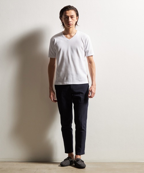 HIDEAWAYS NICOLE（ハイダウェイニコル）の「ブロックリンクスＶネック半袖プルオーバー（Tシャツ/カットソー・メンズ・ピンク/ライトグレー/ホワイト/サックスブルー/ブラック・LARGE/MEDIUM/X-LARGE）」の17枚目の写真