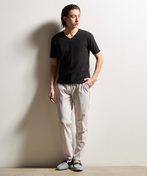 HIDEAWAYS NICOLE（ハイダウェイニコル）の「ブロックリンクスＶネック半袖プルオーバー（Tシャツ/カットソー・メンズ・ピンク/ライトグレー/ホワイト/サックスブルー/ブラック・LARGE/MEDIUM/X-LARGE）」の15枚目の写真