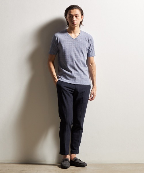 HIDEAWAYS NICOLE（ハイダウェイニコル）の「ブロックリンクスＶネック半袖プルオーバー（Tシャツ/カットソー・メンズ・ピンク/ライトグレー/ホワイト/サックスブルー/ブラック・LARGE/MEDIUM/X-LARGE）」の14枚目の写真