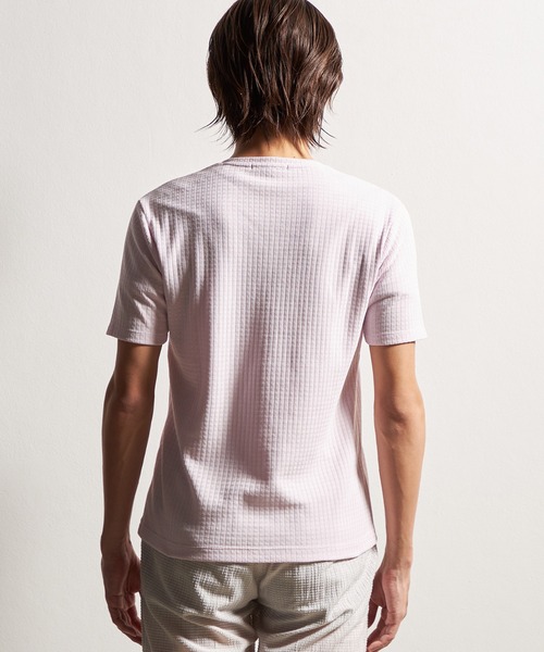 HIDEAWAYS NICOLE（ハイダウェイニコル）の「ブロックリンクスＶネック半袖プルオーバー（Tシャツ/カットソー・メンズ・ピンク/ライトグレー/ホワイト/サックスブルー/ブラック・LARGE/MEDIUM/X-LARGE）」の13枚目の写真