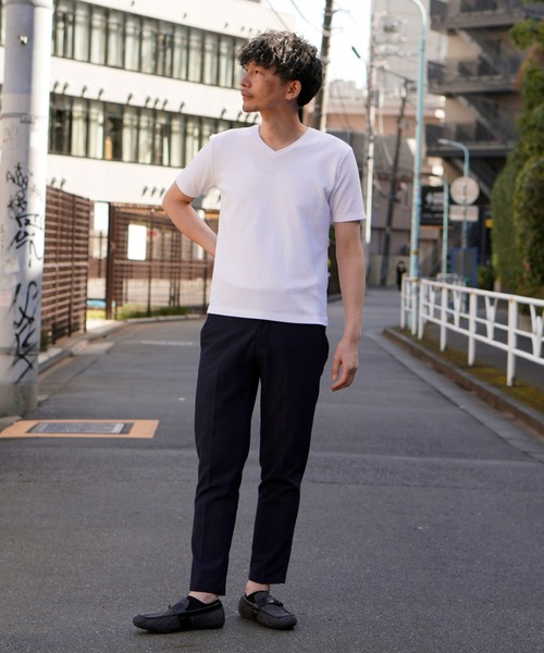 HIDEAWAYS NICOLE（ハイダウェイニコル）の「ブロックリンクスＶネック半袖プルオーバー（Tシャツ/カットソー・メンズ・ピンク/ライトグレー/ホワイト/サックスブルー/ブラック・LARGE/MEDIUM/X-LARGE）」の21枚目の写真