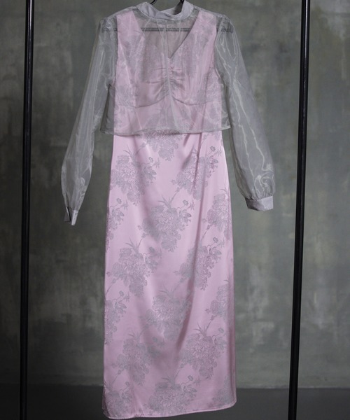 DRESS PLUS（ドレスプラス）の「ドレス セット 2way 結婚式 シアーブラウス（ドレス・レディース・ブラック/スモークピンク/ブルー・S/M/L）」の4枚目の写真