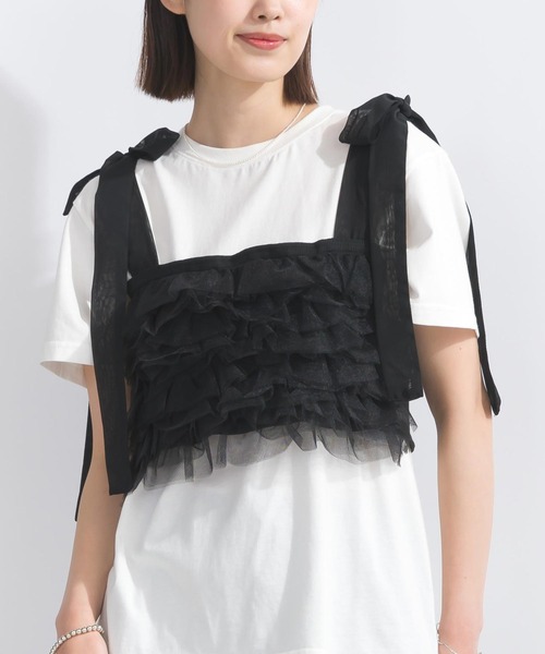 PICCIN（ピッチン）の「【WEB限定】チュールフリルショートビスチェ（キャミソール・レディース・ブラック/グレイッシュベージュ・M/L）」の12枚目の写真