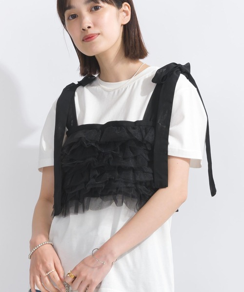 PICCIN（ピッチン）の「【WEB限定】チュールフリルショートビスチェ（キャミソール・レディース・ブラック/グレイッシュベージュ・M/L）」の9枚目の写真