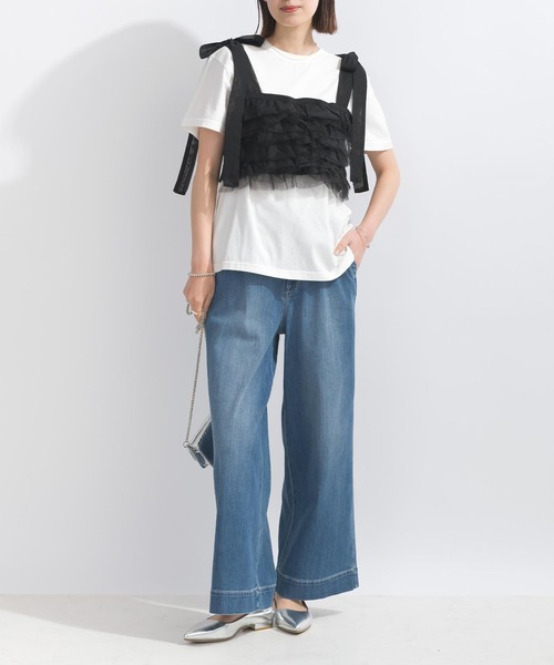 PICCIN（ピッチン）の「【WEB限定】チュールフリルショートビスチェ（キャミソール・レディース・ブラック/グレイッシュベージュ・M/L）」の8枚目の写真