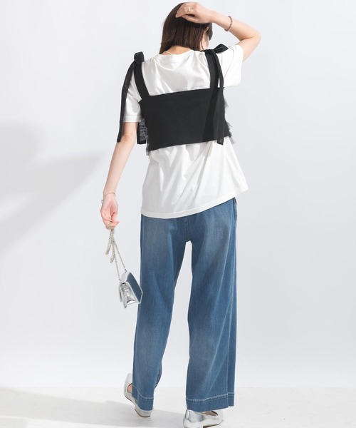 PICCIN（ピッチン）の「【WEB限定】チュールフリルショートビスチェ（キャミソール・レディース・ブラック/グレイッシュベージュ・M/L）」の6枚目の写真