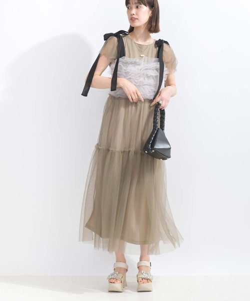 PICCIN（ピッチン）の「【WEB限定】チュールフリルショートビスチェ（キャミソール・レディース・ブラック/グレイッシュベージュ・M/L）」の21枚目の写真