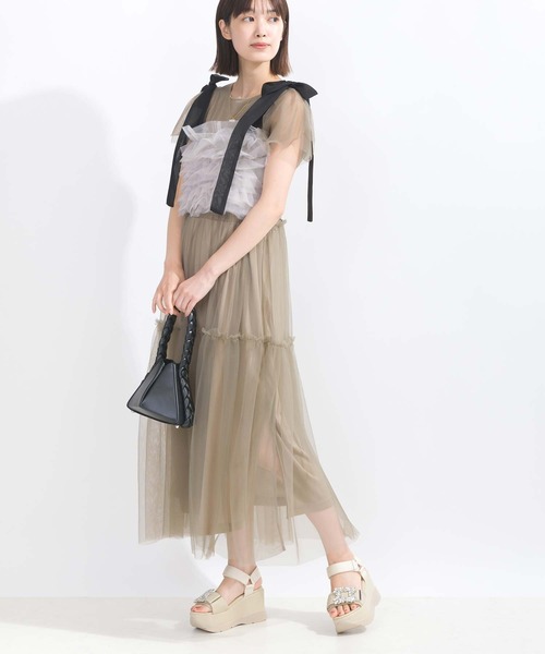 PICCIN（ピッチン）の「【WEB限定】チュールフリルショートビスチェ（キャミソール・レディース・ブラック/グレイッシュベージュ・M/L）」の20枚目の写真