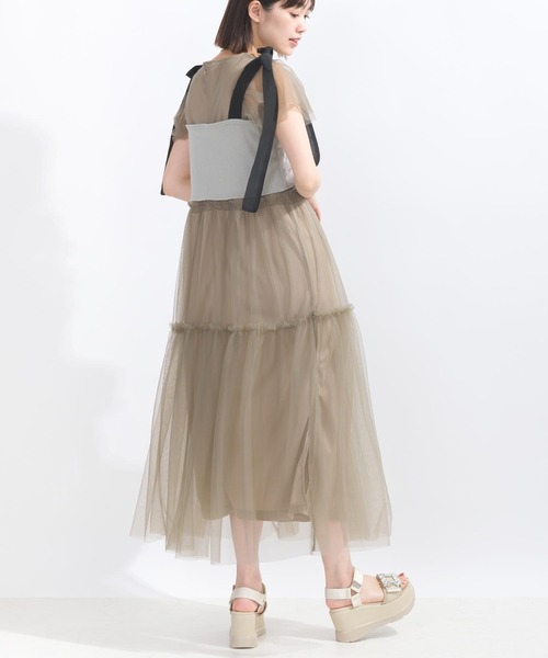 PICCIN（ピッチン）の「【WEB限定】チュールフリルショートビスチェ（キャミソール・レディース・ブラック/グレイッシュベージュ・M/L）」の19枚目の写真