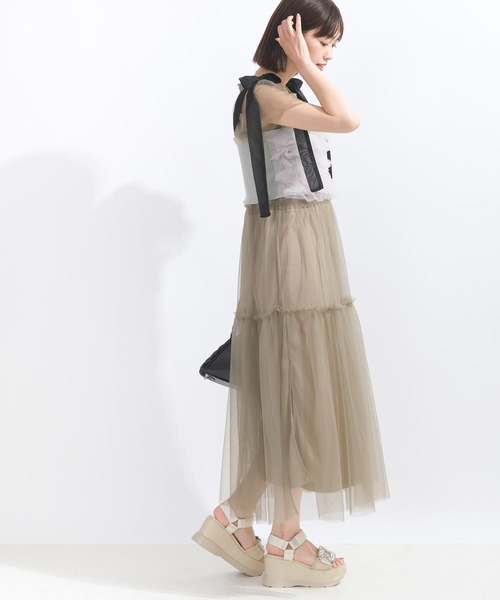 PICCIN（ピッチン）の「【WEB限定】チュールフリルショートビスチェ（キャミソール・レディース・ブラック/グレイッシュベージュ・M/L）」の18枚目の写真